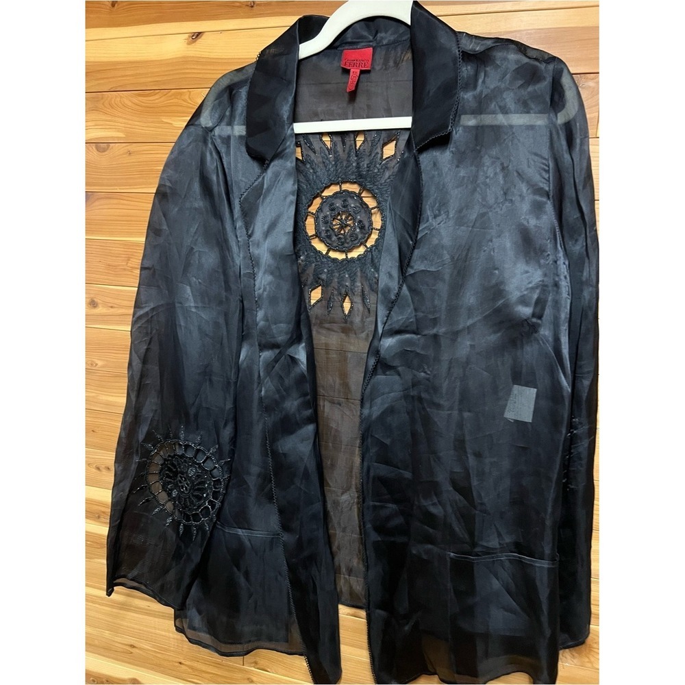 Gianfranco Ferre Sheer Blazer Women 10 Black Excellent Sunburst Embroidery Mesh - Picture 2 of 4